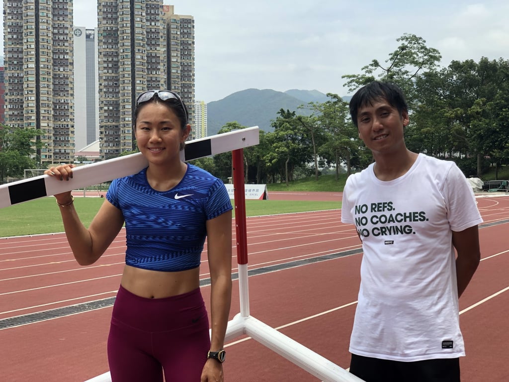 Hurdler Vera Lui and coach Tang Hon-sing at the Hong Kong Sports Institute. Photo: Chan Kin-wa