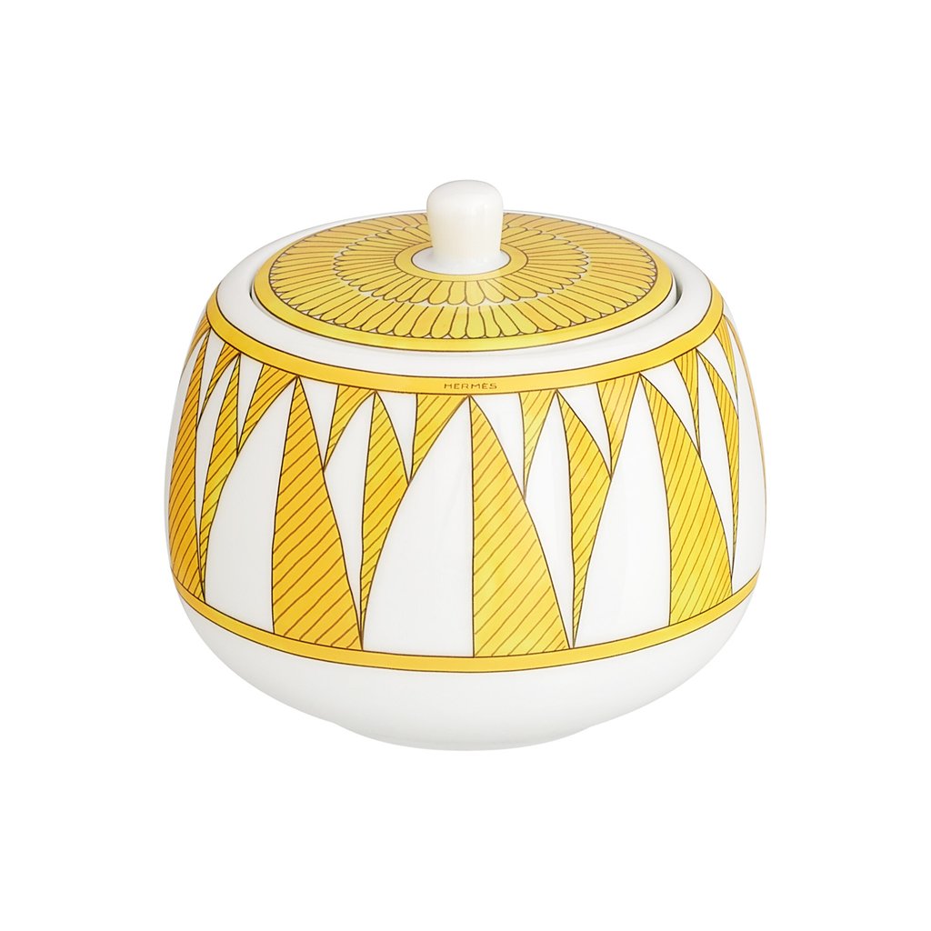 Soleil d’Hermès sugar bowl, with its palm frond decoration. Soleil d’Hermès sugar bowl, with its palm frond decoration.