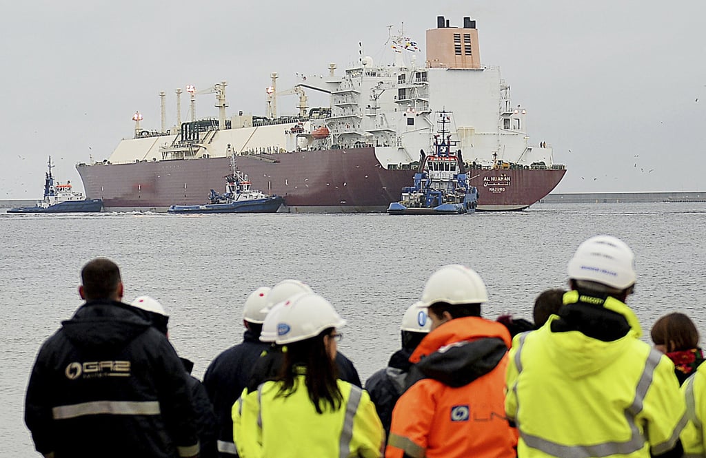 A tanker carrying liquefied gas from Qatar arrives at a port in Poland in 2015. Photo: AP