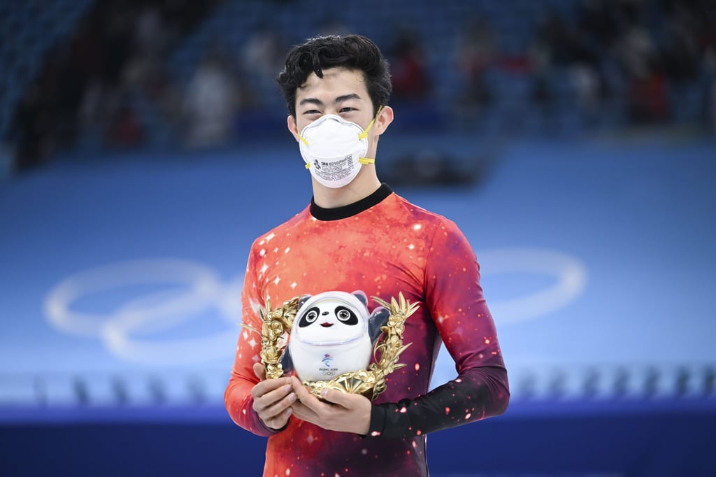 Nathan Chen of the US celebrates after the figure skating men’s single free skate event at the Beijing Winter Olympic Games at the Capital Indoor Stadium. Photo: Xinhua Nathan Chen of the US celebrates after the figure skating men’s single free skate event at the Beijing Winter Olympic Games at the Capital Indoor Stadium. Photo: Xinhua