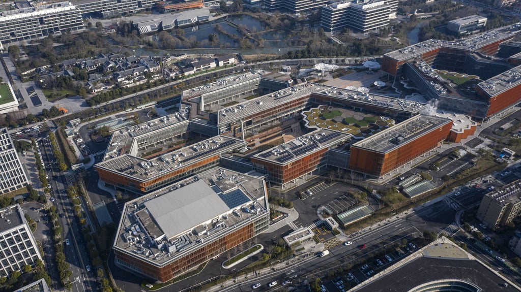 A bird’s-eye view of e-commerce giant Alibaba Group Holding’s sprawling headquarters in Hangzhou, capital of eastern Zhejiang province, on February 21, 2022. Photo: Bloomberg A bird’s-eye view of e-commerce giant Alibaba Group Holding’s sprawling headquarters in Hangzhou, capital of eastern Zhejiang province, on February 21, 2022. Photo: Bloomberg