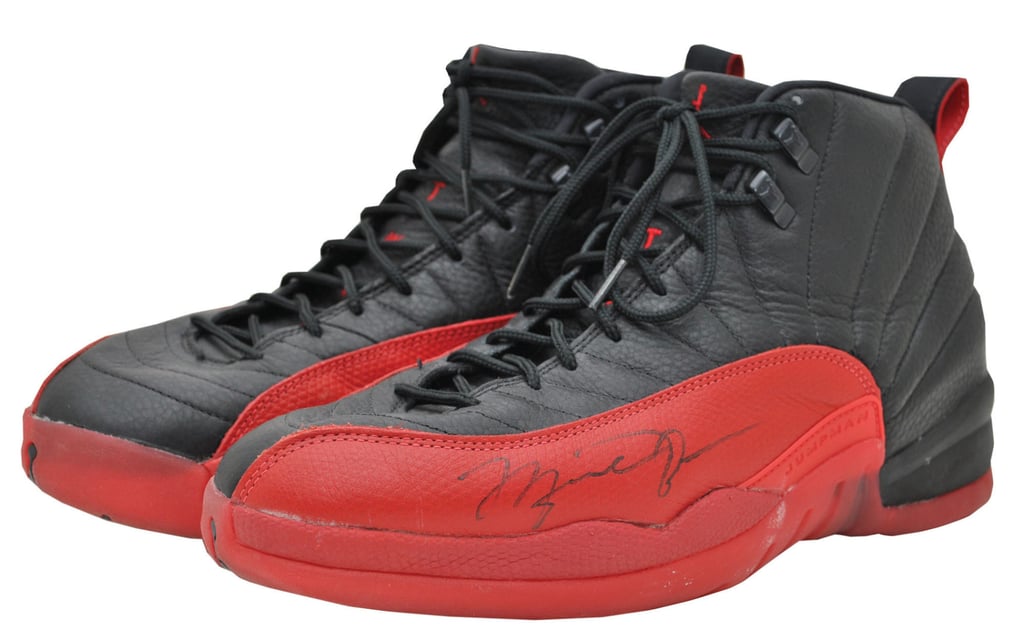 The 1997 Air Jordan 12 Flu Game shoes sold for US$104,765. Photo: greyflannelauctions.wordpress.com The 1997 Air Jordan 12 Flu Game shoes sold for US$104,765. Photo: greyflannelauctions.wordpress.com