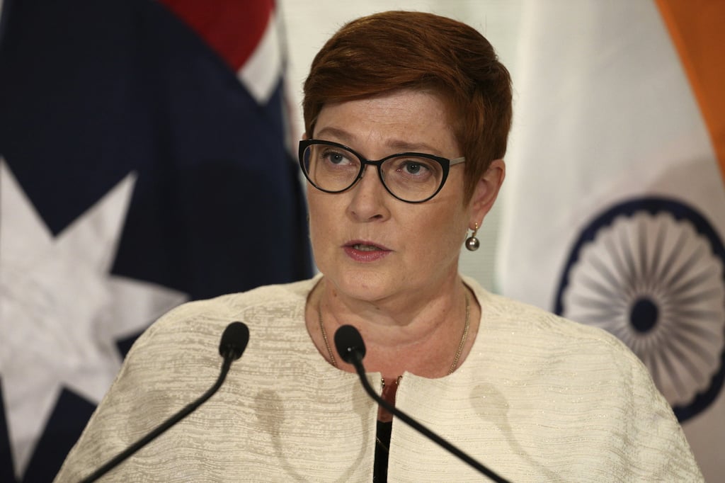 Australia’s Foreign Minister Marise Payne speaks during a meeting between Australia, India, Japan and the United States that form the so-called “Quad” in Melbourne, Australia, February 12, 2022. Photo: AP