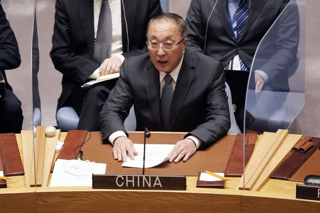 China’s UN Ambassador Zhang Jun addresses the United Nations Security Council on Friday. Photo: AP China’s UN Ambassador Zhang Jun addresses the United Nations Security Council on Friday. Photo: AP