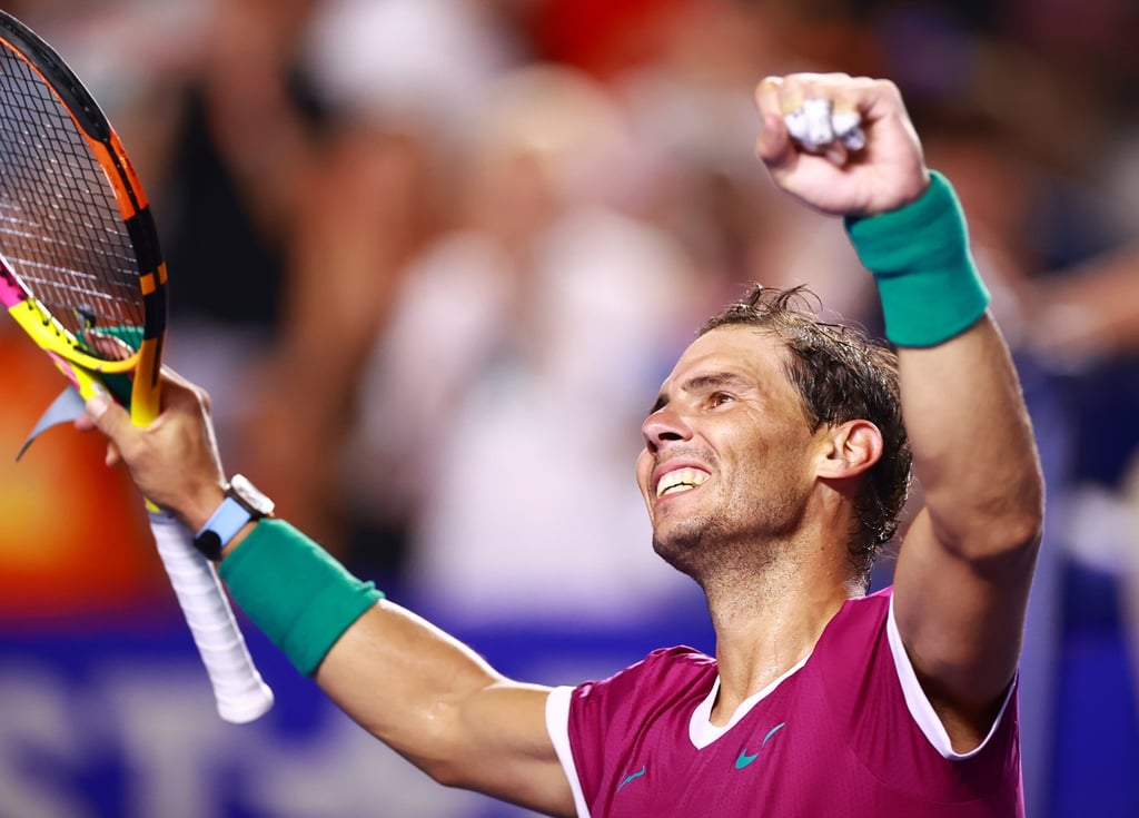 Rafael Nadal celebrates after defeating Daniil Medvedev of Russia during a Mexican Tennis Tournament semi-final match in Acapulco, Mexico, 25 February 2022. Photo: EPA-EFE