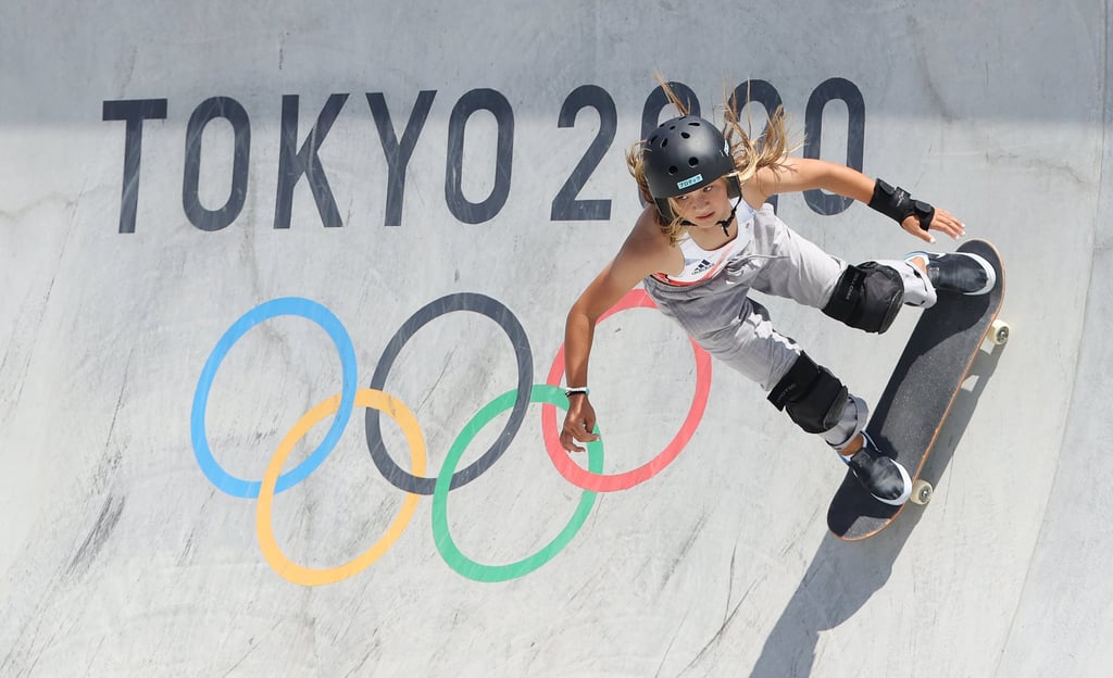Sky Brown, of Great Britain, in the women’s skateboarding park heats event at the Tokyo 2020 Olympic Games at the Ariake Urban Sports Park. Photo: Getty Images