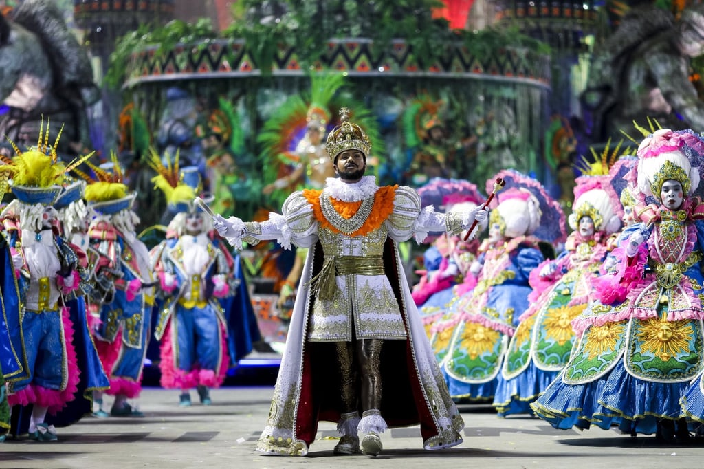 Members of Unidos de Vila Isabel Samba School perform during the parade at the 2019 carnival in Rio de Janeiro, Brazil. Photo: Getty Images