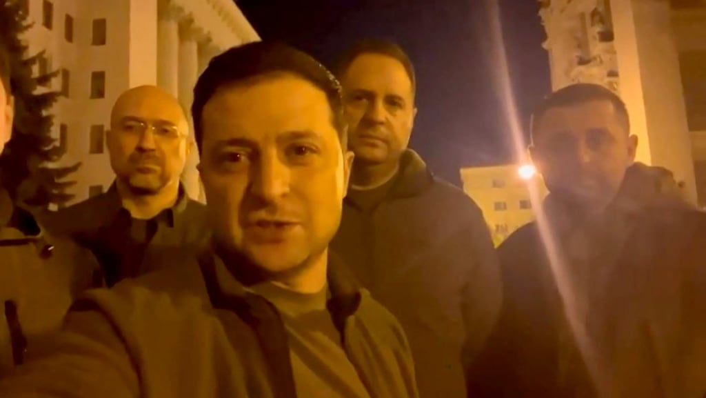 This screen grab taken from a video made available on the Facebook account of the President of Ukraine Volodymyr Zelensky, shows him speaking to the camera on February 25, 2022. Photo: AFP