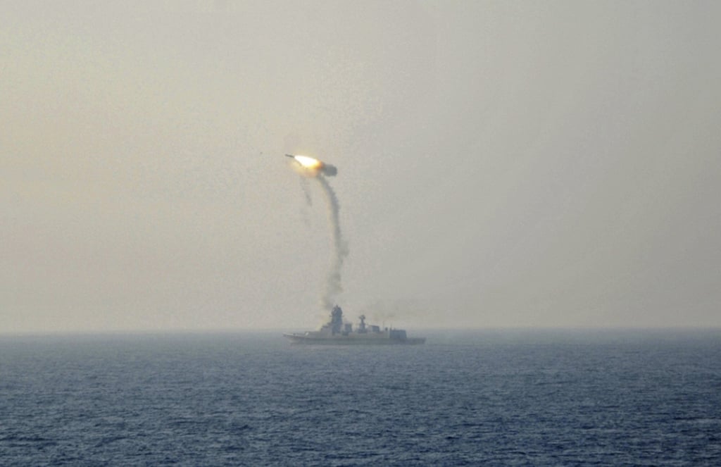 A BrahMos supersonic cruise missile is test-fired from an Indian warship in 2015. Photo: SD Rokade/Indian Defence Ministry Handout via AFP A BrahMos supersonic cruise missile is test-fired from an Indian warship in 2015. Photo: SD Rokade/Indian Defence Ministry Handout via AFP