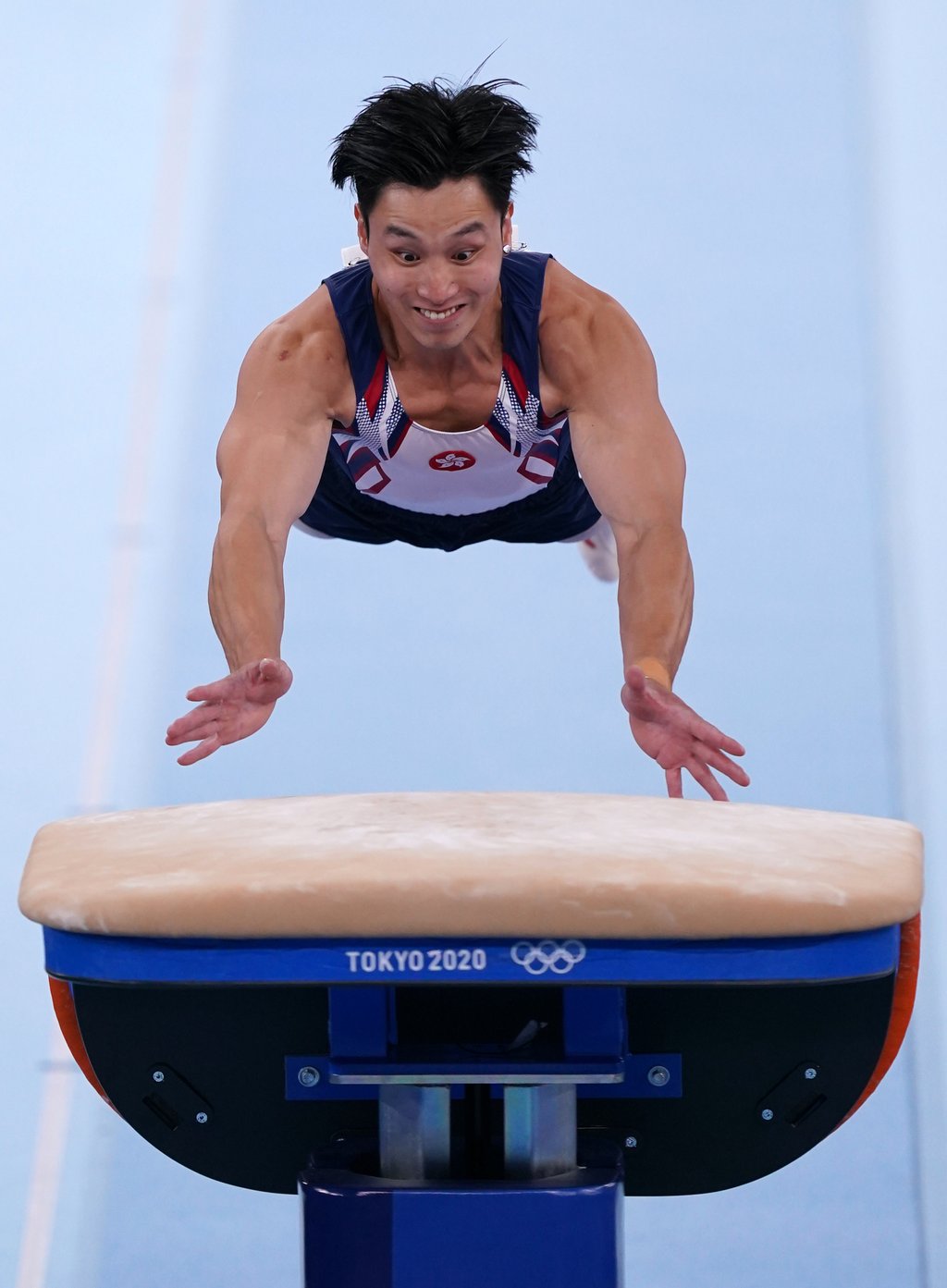 Hong Kong’s Shek Wai Hung competes on the vault during the men’s artistic gymnastics event at the Ariake Gymnastics Centre during the Tokyo 2020 Olympic Games. Photo: DPA