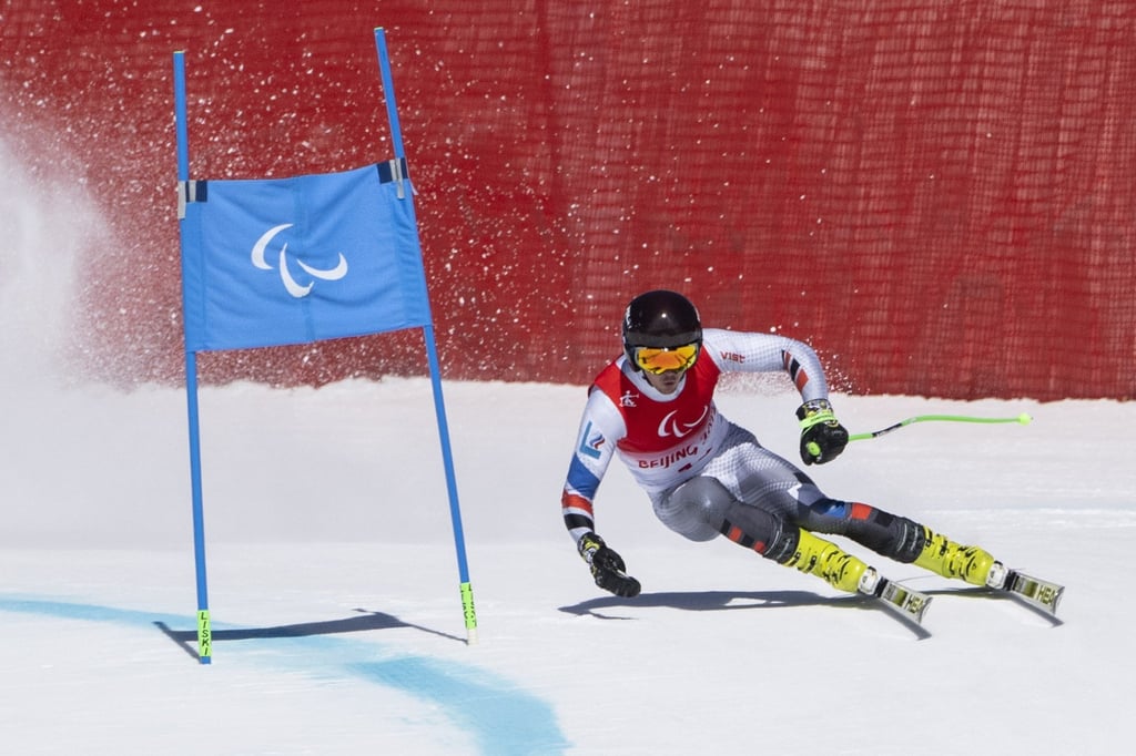 Russia’s Aleksei Bugaev takes part in a training session at the Yanqing National Alpine Skiing Centre ahead of the start of the Beijing 2022 Paralympic Winter Games. Photo: EPA-EFE Russia’s Aleksei Bugaev takes part in a training session at the Yanqing National Alpine Skiing Centre ahead of the start of the Beijing 2022 Paralympic Winter Games. Photo: EPA-EFE
