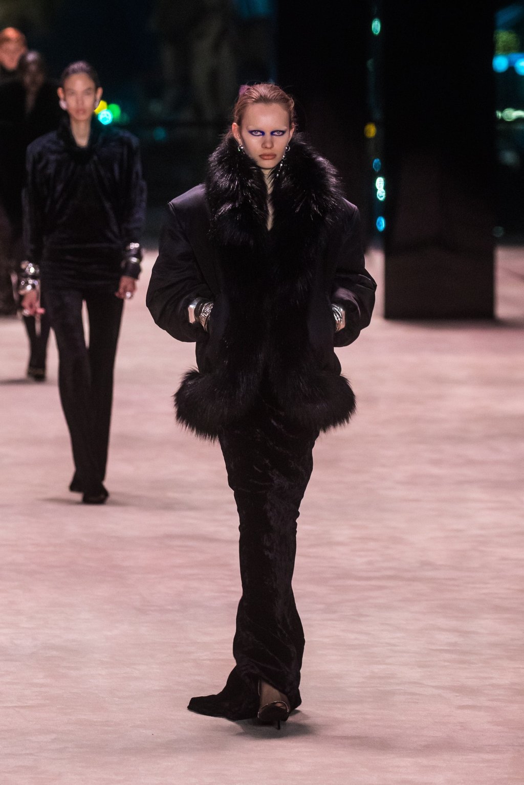 Faux fur was much in evidence in the autumn/winter 2022-23 women’s collection by Saint Laurent on March 1, as part of Paris Fashion Week 2022. Photo: EPA-EFE Faux fur was much in evidence in the autumn/winter 2022-23 women’s collection by Saint Laurent on March 1, as part of Paris Fashion Week 2022. Photo: EPA-EFE