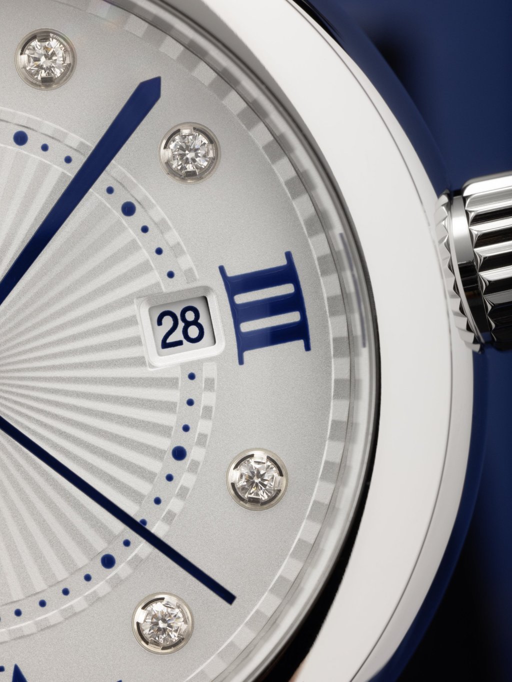 The watch’s opaline dial is decorated in delicate relief, a typically elegant touch. Photo: Tudor