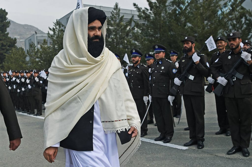 Taliban Interior Minister Sirajuddin Haqqani reviews new Afghan police recruits at a graduation ceremony. Photo: AFP Taliban Interior Minister Sirajuddin Haqqani reviews new Afghan police recruits at a graduation ceremony. Photo: AFP