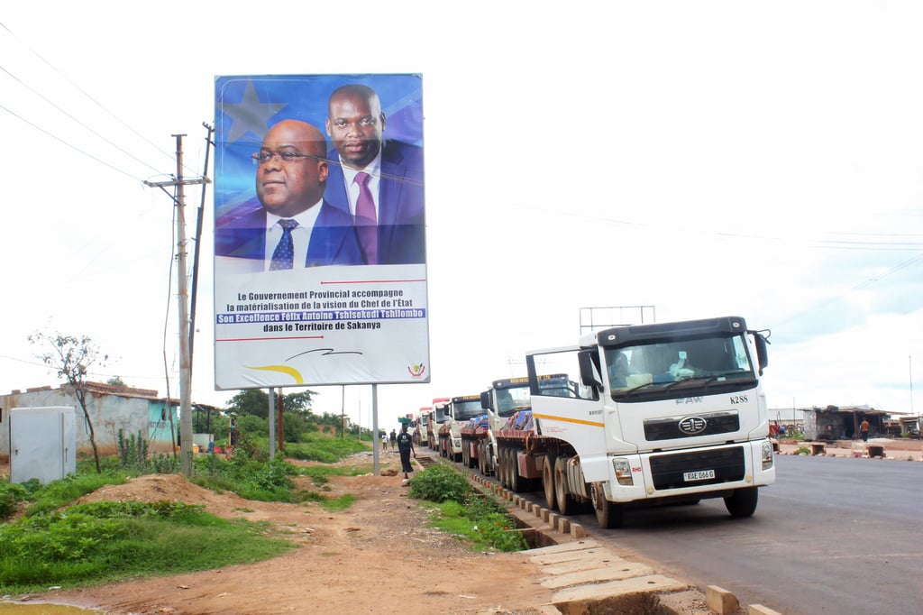 A hoarding featuring Congolese President Felix Tshisekedi on a highway leading to the Zambian border. Photo: Bloomberg A hoarding featuring Congolese President Felix Tshisekedi on a highway leading to the Zambian border. Photo: Bloomberg