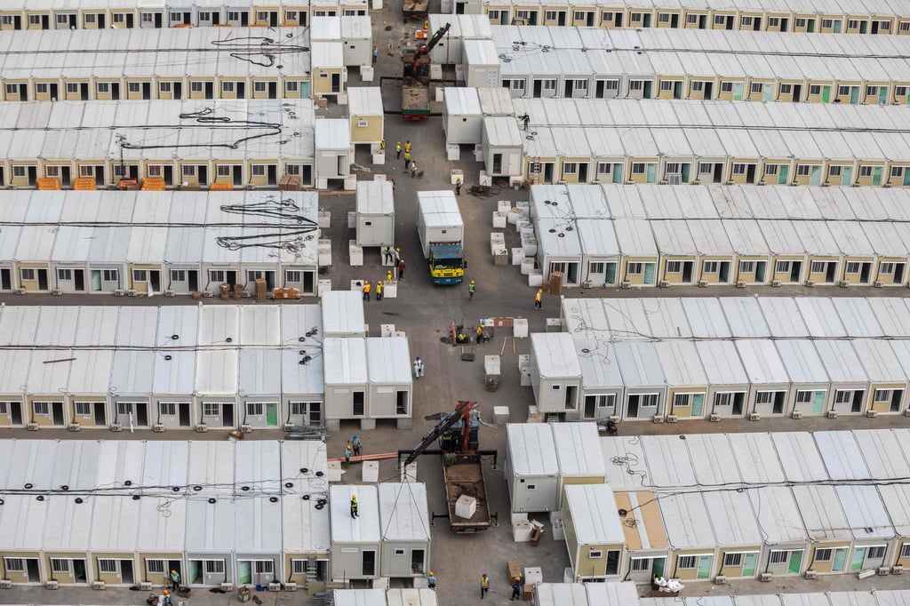 A temporary isolation facility for Covid-19 patients under construction in Hong Kong. Photo: AP A temporary isolation facility for Covid-19 patients under construction in Hong Kong. Photo: AP