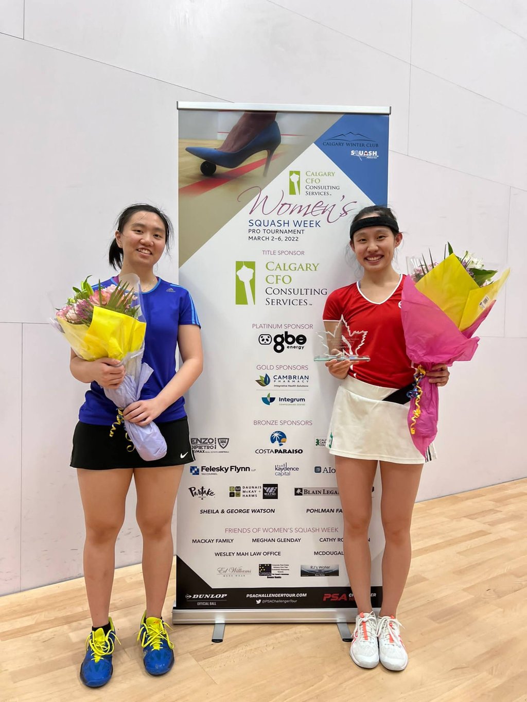 Champion Ho Tze-lok (right) and runner-up Chan Sin-yuk, also from Hong Kong. Photo: Hong Kong Squash