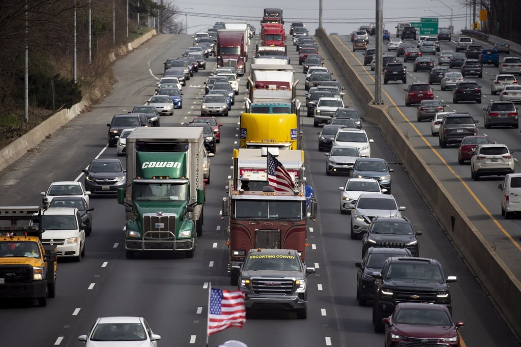 The so-called People’s Convoy on the Capital Beltway near Washington DC. Photo: EPA