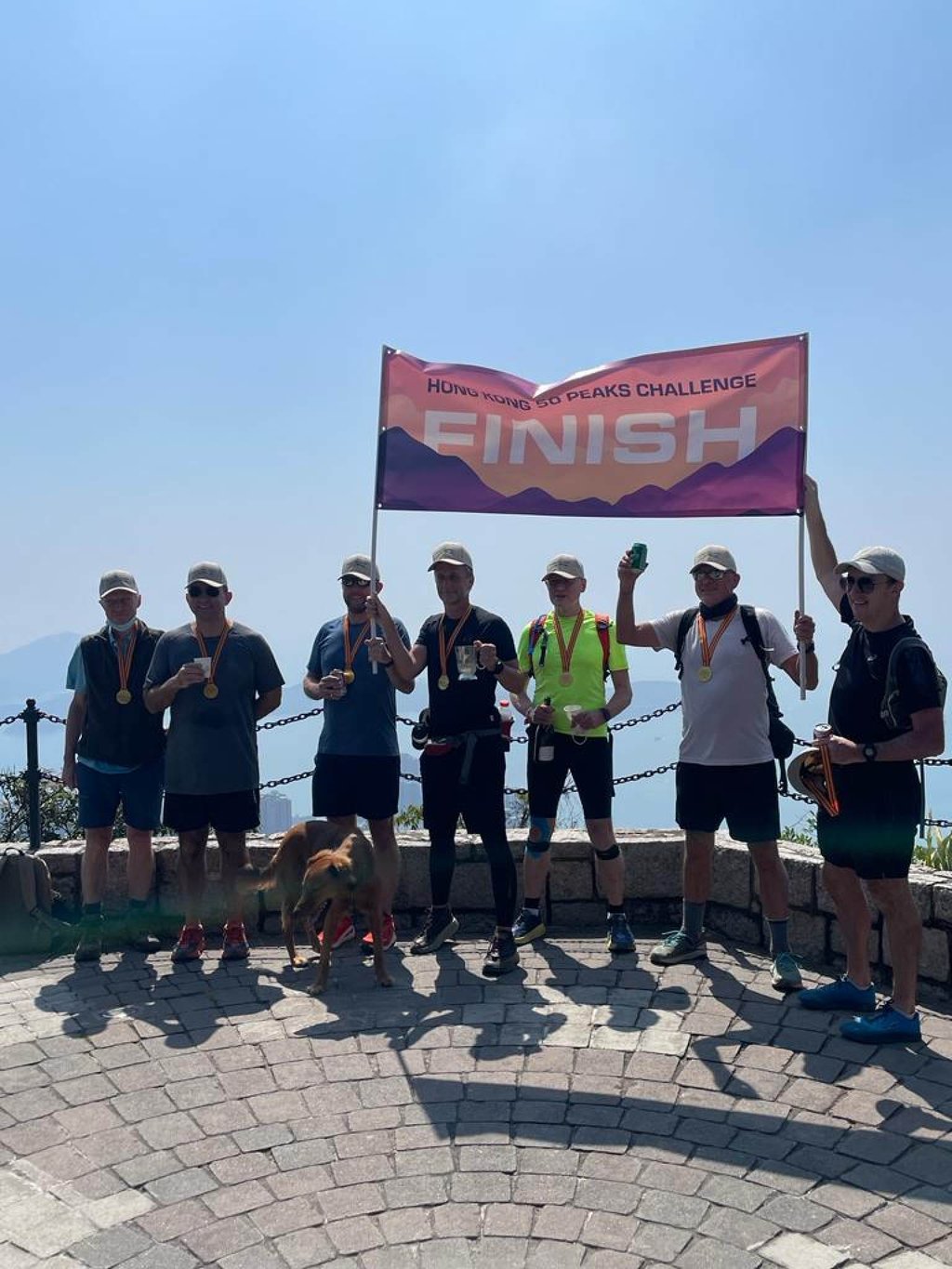 Celebrating the final summit, at Victoria Peak.