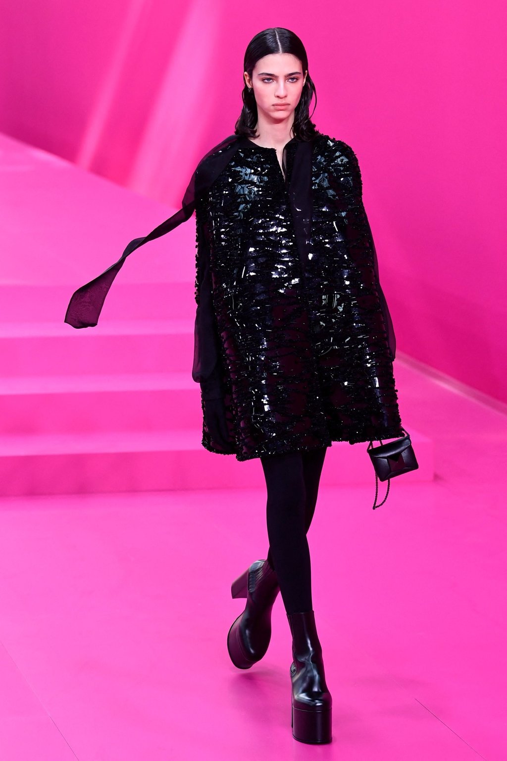Valentino got “pretty in pink” with its bold new autumn/winter 2022 ready-to-wear collection, unveiled at Paris Fashion Week on March 6. Photo: Reuters