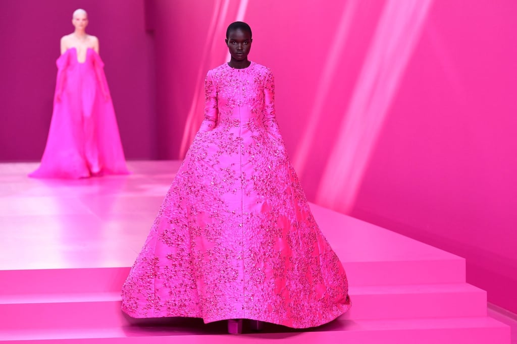 Valentino got “pretty in pink” with its bold new autumn/winter 2022 ready-to-wear collection, unveiled at Paris Fashion Week on March 6. Photo: Reuters