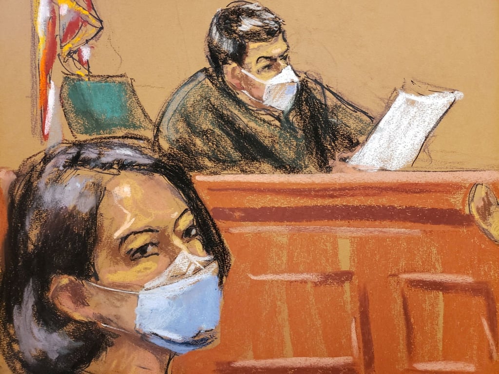 Judge Alison Nathan questions juror number 50 as Jeffrey Epstein associate Ghislaine Maxwell listens in New York on Tuesday. Courtroom sketch: Jane Rosenberg via Reuters Judge Alison Nathan questions juror number 50 as Jeffrey Epstein associate Ghislaine Maxwell listens in New York on Tuesday. Courtroom sketch: Jane Rosenberg via Reuters