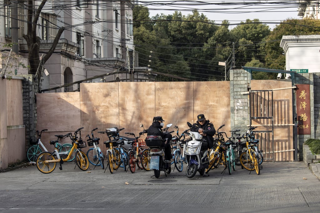 Hoardings block the entrance to a residential neighbourhood placed under lockdown due to Covid-19 in Shanghai on Thursday, March 10, 2022. Photo: Bloomberg