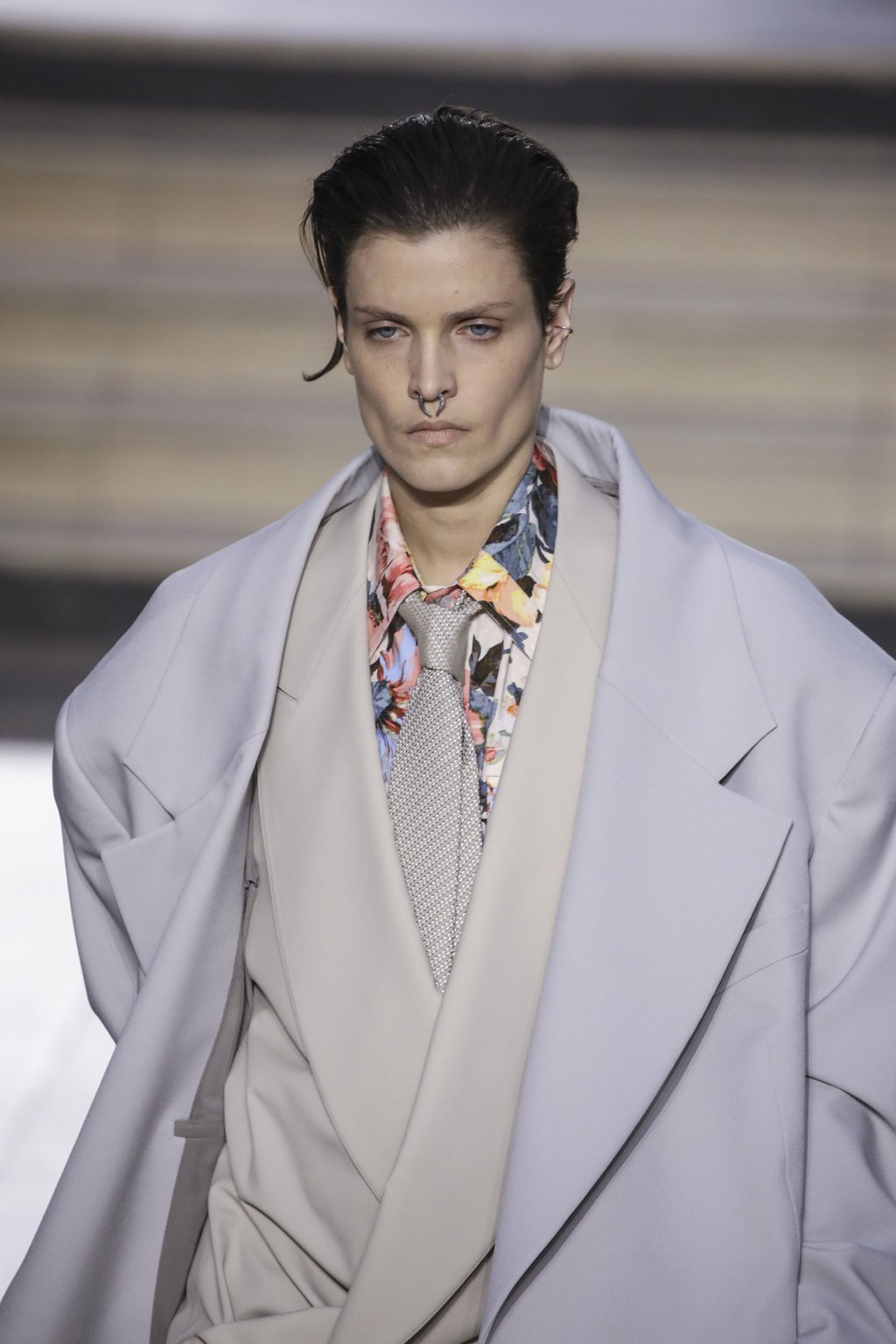 A brightly patterned shirt peeks through this otherwise muted ensemble in Louis Vuitton ready-to-wear autumn/winter 2022-2023 fashion collection, unveiled during the Fashion Week in Paris, on March 7. Photo: Invision/AP A brightly patterned shirt peeks through this otherwise muted ensemble in Louis Vuitton ready-to-wear autumn/winter 2022-2023 fashion collection, unveiled during the Fashion Week in Paris, on March 7. Photo: Invision/AP
