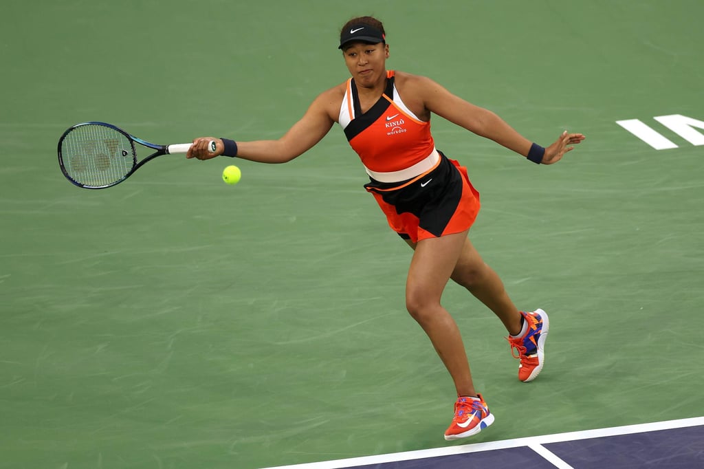 Naomi Osaka hits a forehand return during her match against Sloane Stevens. Photo: AFP