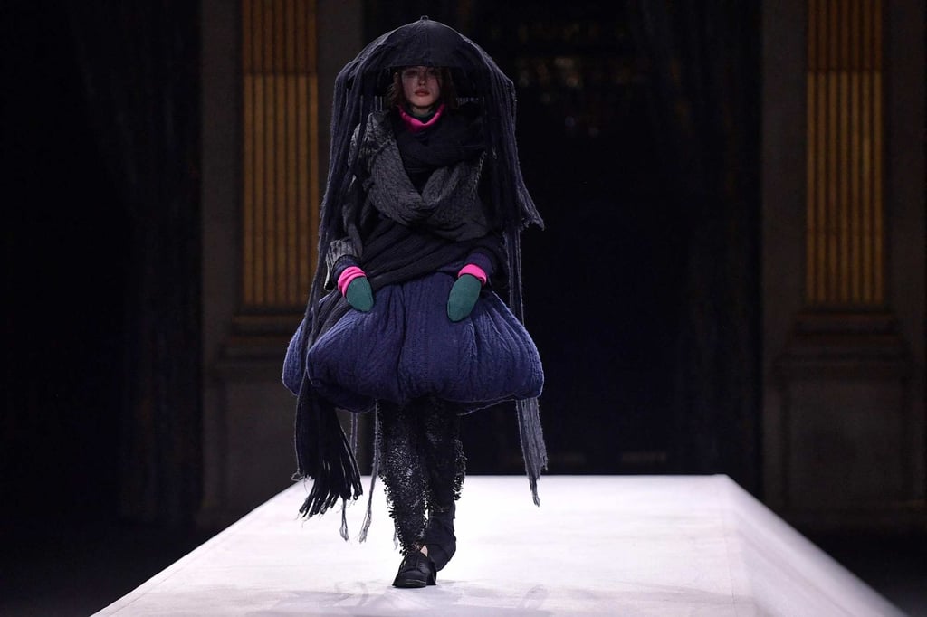 Yohji Yamamoto’s autumn and winter 2022-2023 collection stayed true to the designer’s love for draping, layering and unfinished looks; here, a model wears a voluminous ensemble at the Paris Womenswear Fashion Week, in Paris, on March 4. Photo: AFP