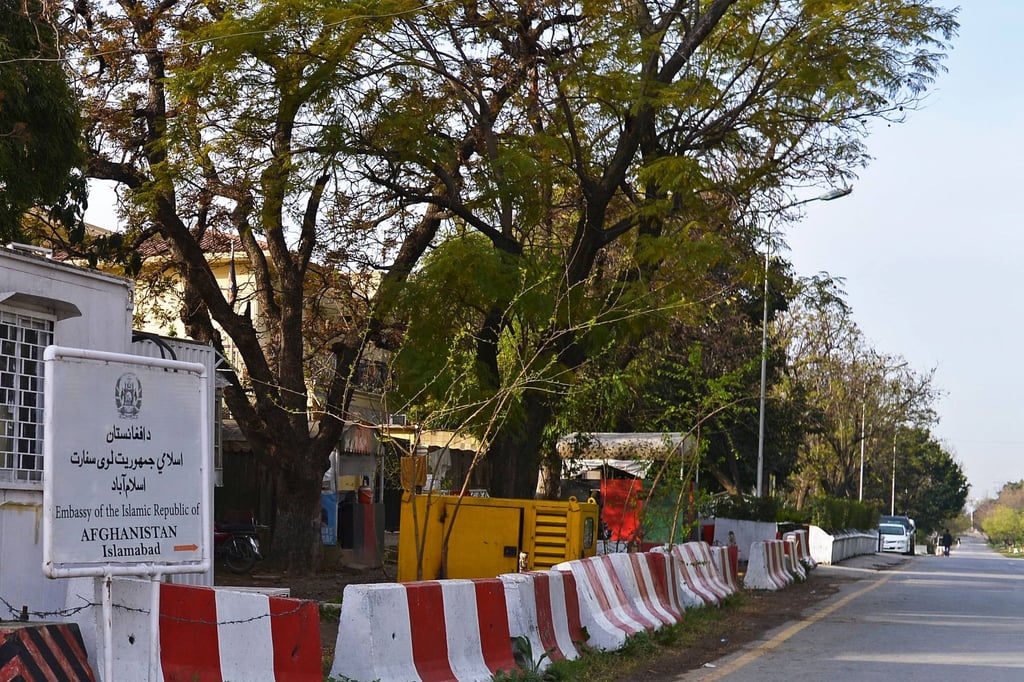 The Afghan embassy in Islamabad, Pakistan. In Pakistan, salaries have not been paid since September. Photo: AFP