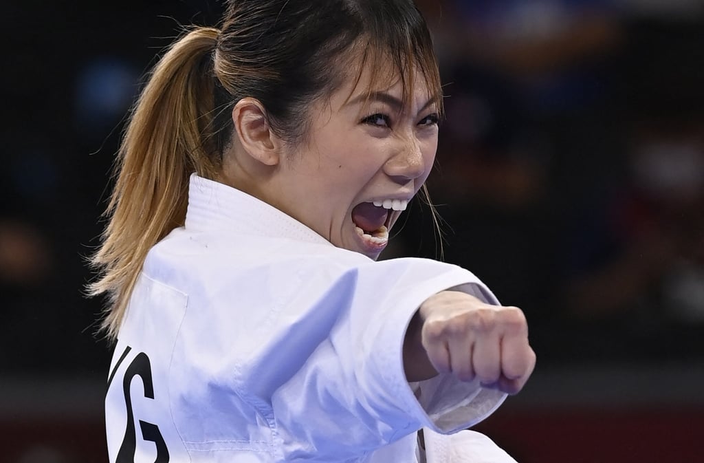 Hong Kong team karate exponent Grace Lau Mo-sheung in the Tokyo Olympic Games women’s kata bronze medal final event at the Nippon Budokan Arena in Japan. Photo: AFP