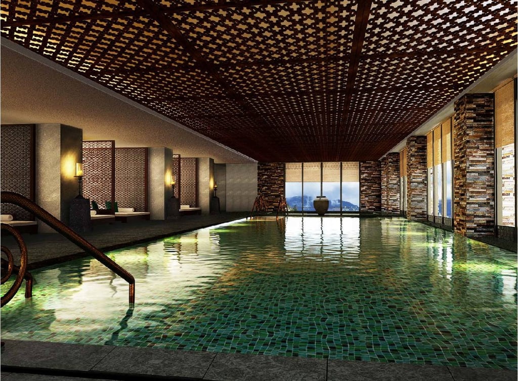 The swimming pool at the Ritz-Carlton Reserve in Jiuzhaigou. The swimming pool at the Ritz-Carlton Reserve in Jiuzhaigou.