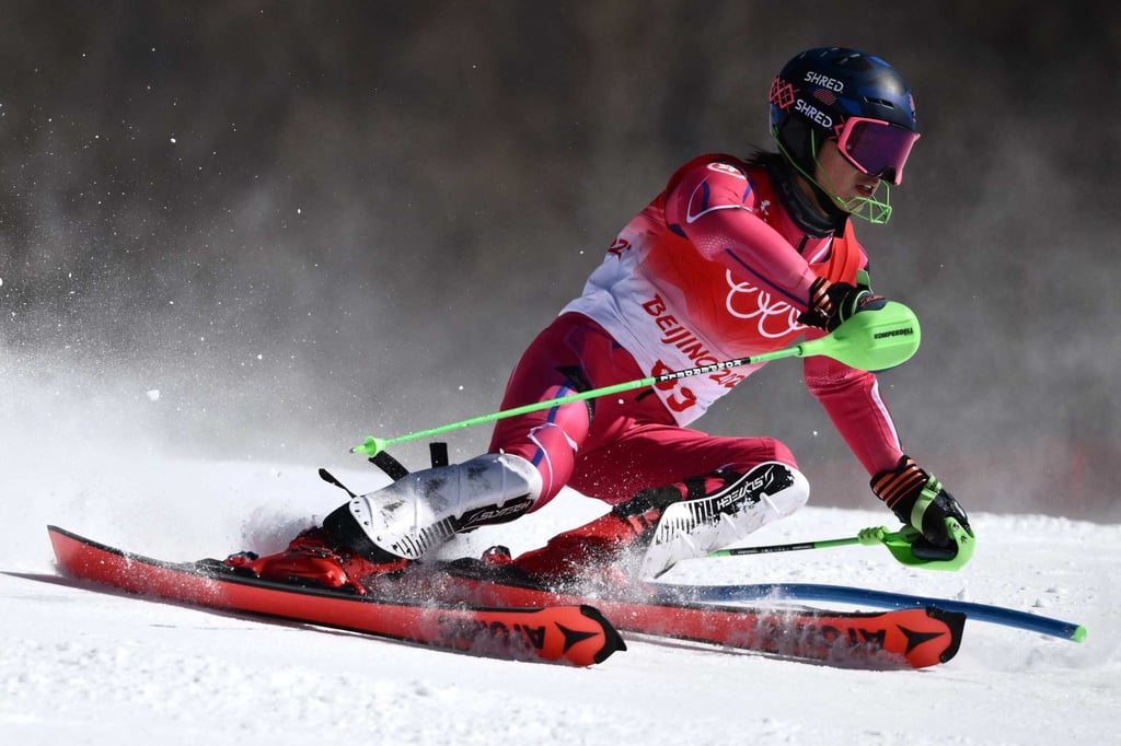 Hong Kong alpine skier Adrian Yung Hau-tsuen in action at the Beijing Winter Olympic Games men’s slalom event at the Yanqing National Alpine Skiing Centre. Photo: AFP Hong Kong alpine skier Adrian Yung Hau-tsuen in action at the Beijing Winter Olympic Games men’s slalom event at the Yanqing National Alpine Skiing Centre. Photo: AFP