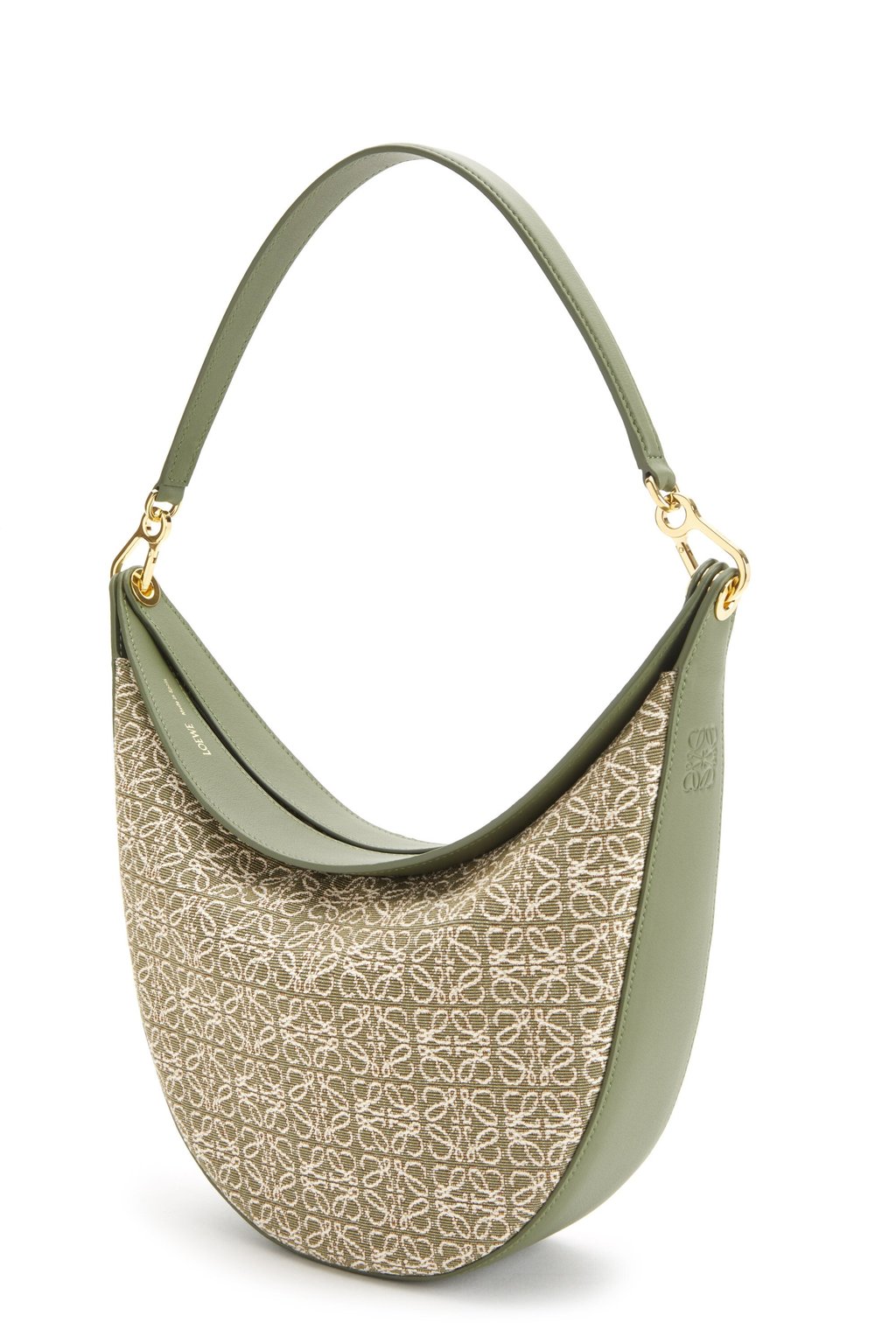 Loewe’s Luna Anagram bag in Green Avocado – the Luna bag is a new addition to Loewe’s line-up and presents a smile-shaped silhouette.