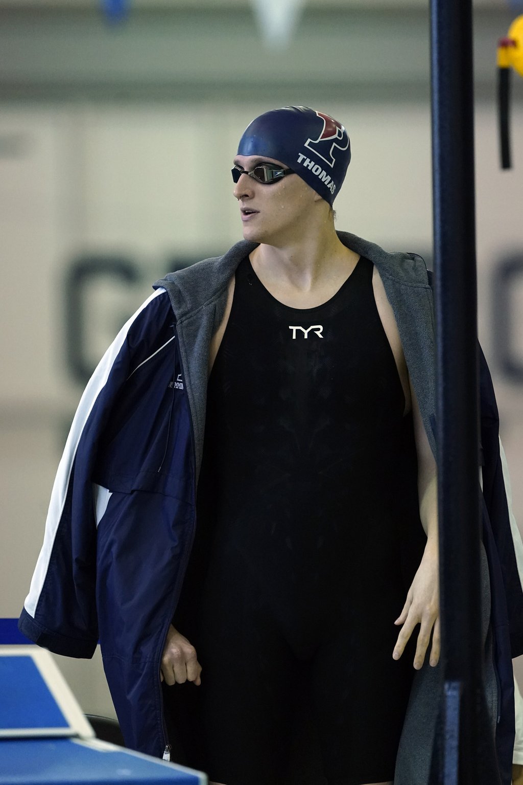 Lia Thomas waits for a preliminary heat in the 500-yard freestyle at the NCAA women’s swimming and diving championships. Photo: AP