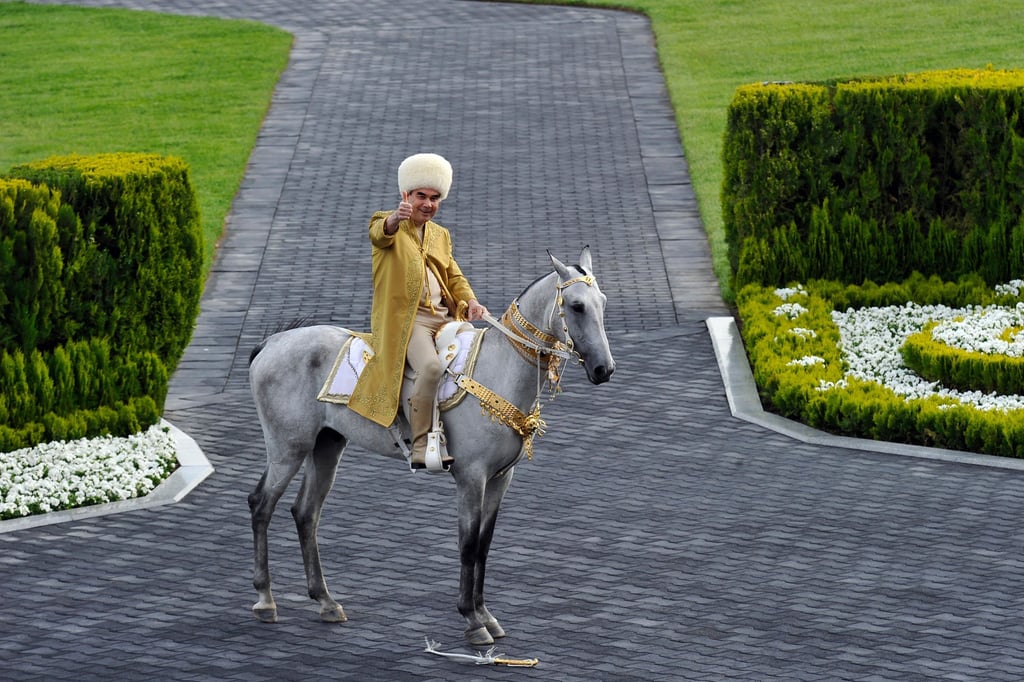 Turkmenistan’s former President Gurbanguly Berdymukhamedov riding an Akhal-Teke stallion in Ashgabat, Turkmenistan in 2018. Photo: AFP