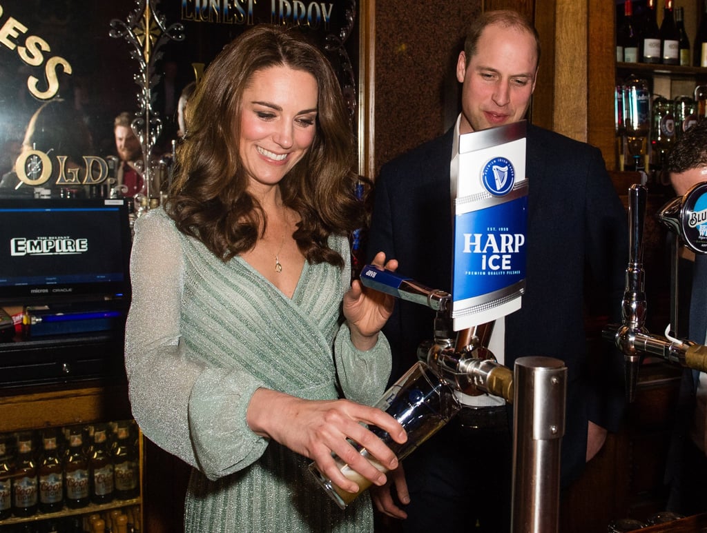 Catherine, Duchess of Cambridge pulls a pint of beer as Prince William, Duke of Cambridge looks on during a visit to Empire Music Hall Belfast in February 2019, in Belfast, Northern Ireland. Photo: Wire Catherine, Duchess of Cambridge pulls a pint of beer as Prince William, Duke of Cambridge looks on during a visit to Empire Music Hall Belfast in February 2019, in Belfast, Northern Ireland. Photo: Wire