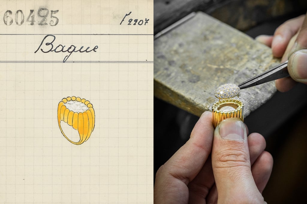 This 1948 ring design from the Van Cleef & Arpels archives is the basis for the new Perlée diamond pavé ring. Photo: Van Cleef & Arpels This 1948 ring design from the Van Cleef & Arpels archives is the basis for the new Perlée diamond pavé ring. Photo: Van Cleef & Arpels