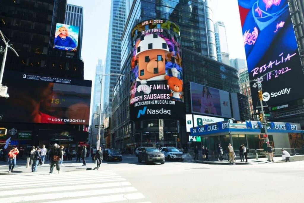 An advertisement for the Hungry Sausages and Chef Nic Family NFT collaboration in New York. Photo: Handout An advertisement for the Hungry Sausages and Chef Nic Family NFT collaboration in New York. Photo: Handout