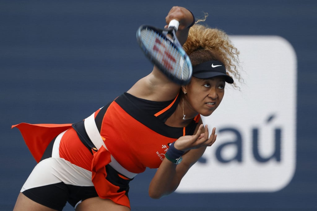 Naomi Osaka serves against Angelique Kerber in a second round women’s singles match in the Miami Open at Hard Rock Stadium. Photo: USA Today Sports Naomi Osaka serves against Angelique Kerber in a second round women’s singles match in the Miami Open at Hard Rock Stadium. Photo: USA Today Sports