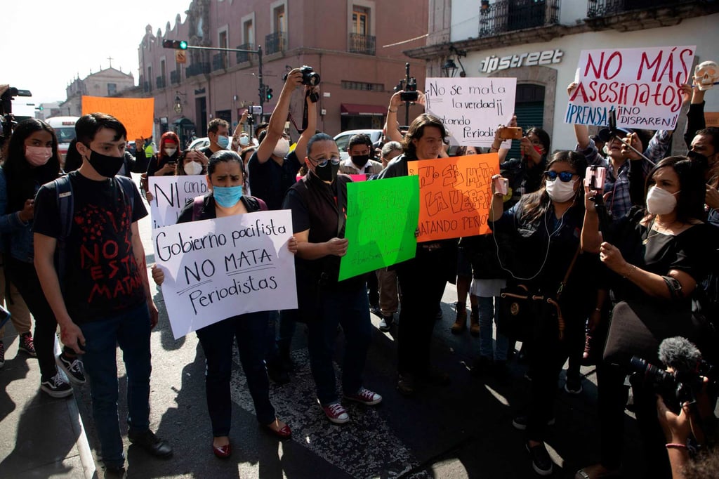 Mexican journalists protesting against the murder this month of their colleague Armando Linares in Morelia, Michoacan state. Photo: AFP