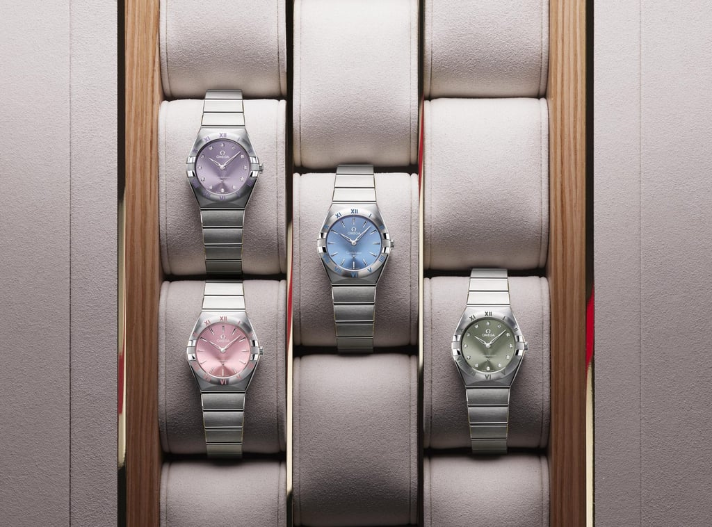 The pastel dials of the Omega Constellation 2022 editions, including blush rose, patchouli blossom, celestial blue and green matcha. The pastel dials of the Omega Constellation 2022 editions, including blush rose, patchouli blossom, celestial blue and green matcha.