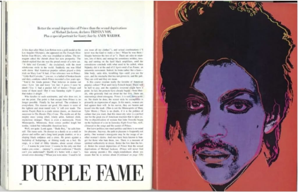Andy Warhol’s Prince illustration based on the Lynn Goldsmith photograph as it appeared in Vanity Fair, as reproduced in court documents. Andy Warhol’s Prince illustration based on the Lynn Goldsmith photograph as it appeared in Vanity Fair, as reproduced in court documents.