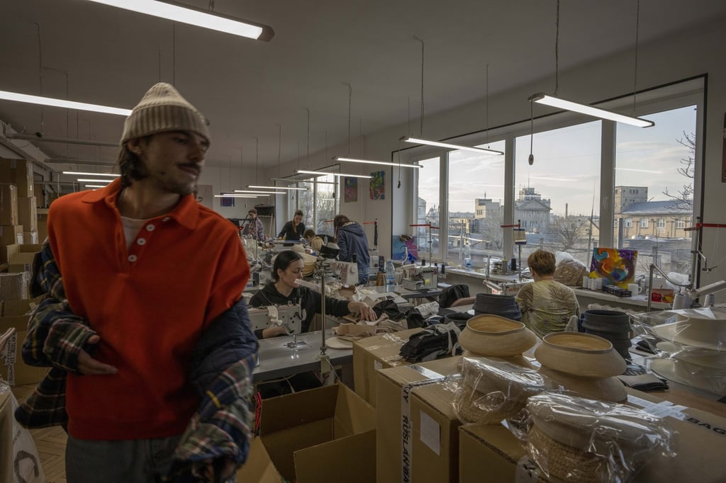 One of two school classrooms in Lviv turned into a working space for Ruslan Baginskiy. Photo: AP One of two school classrooms in Lviv turned into a working space for Ruslan Baginskiy. Photo: AP
