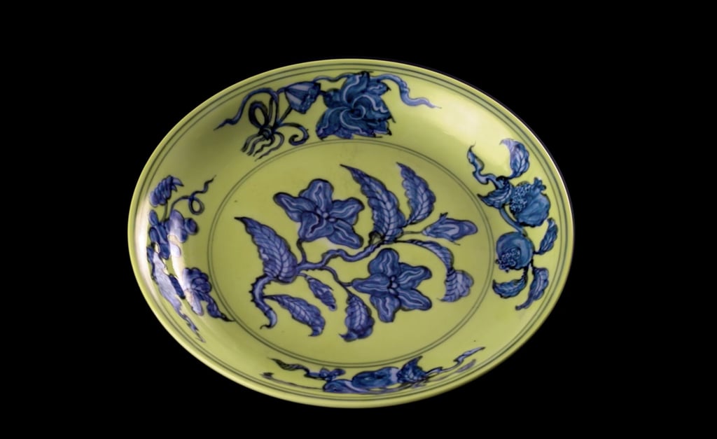 Lau’s latest collection up for sale includes eight pieces of Chinese imperial porcelain that originated from the Ming and Qing dynasties. The yellow dish was from the Ming dynasty. Photo: Sotheby’s Lau’s latest collection up for sale includes eight pieces of Chinese imperial porcelain that originated from the Ming and Qing dynasties. The yellow dish was from the Ming dynasty. Photo: Sotheby’s