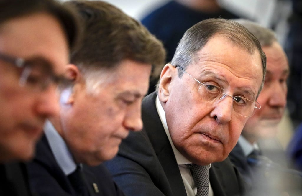 Russian Foreign Minister Sergey Lavrov chairs a meeting in Moscow on Monday. Photo: EPA-EFE