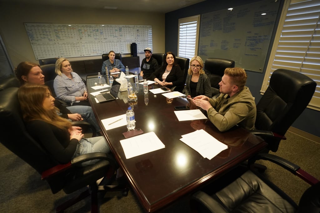 Members of the House of Bread Church in California meet to discuss efforts to assist Ukrainian refugees. Photo: AP