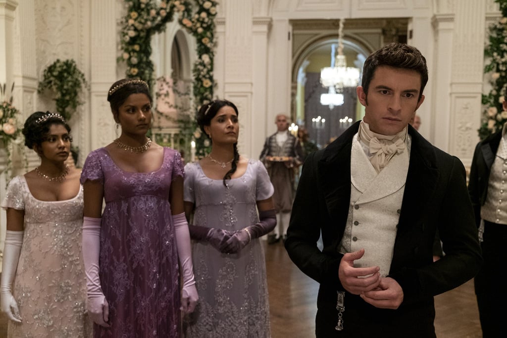 From left, Charithra Chandran, Simone Ashley, Shelley Conn and Jonathan Bailey in Bridgerton. Photo: Netflix/TNS
