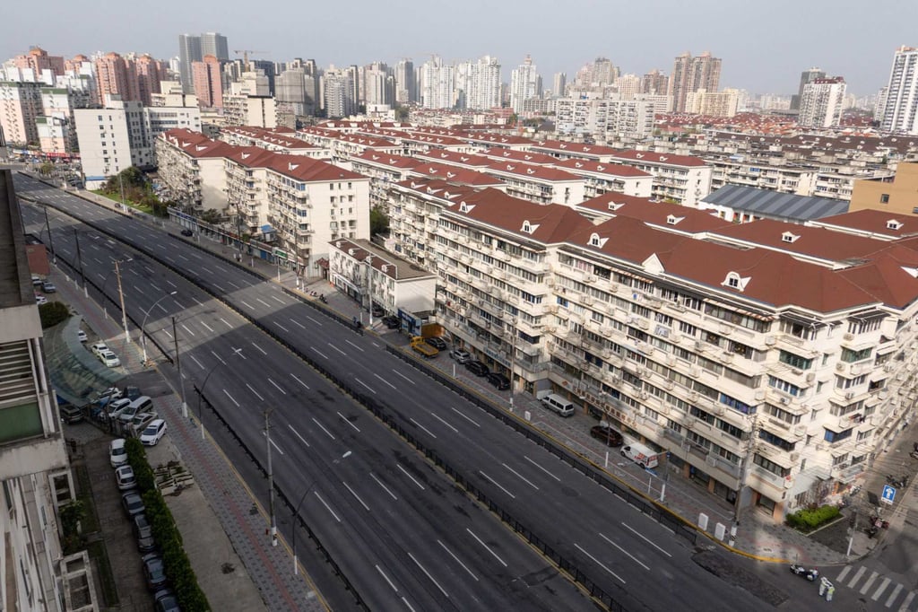 Shanghai’s Yangpu district wears a deserted look as the second stage of a Covid-19 lockdown came into force on Friday. Photo: AFP